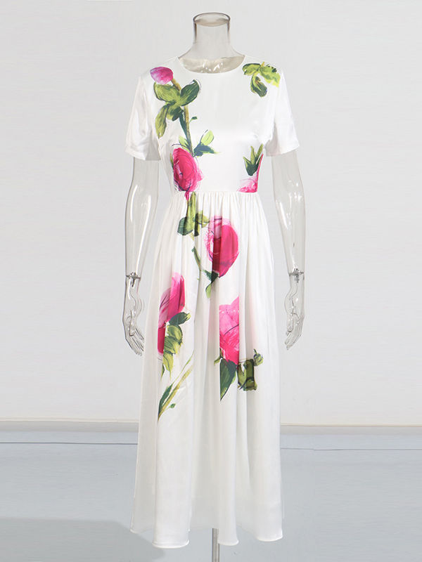 TWOTWINSTYLE Round Neck Patchwork Print Midi Dress