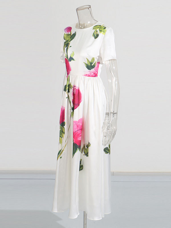 TWOTWINSTYLE Round Neck Patchwork Print Midi Dress