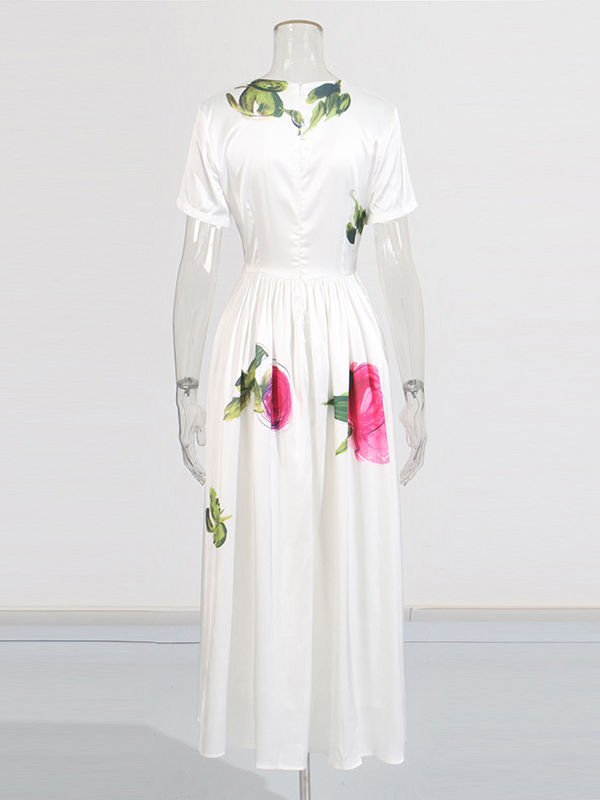 TWOTWINSTYLE Round Neck Patchwork Print Midi Dress
