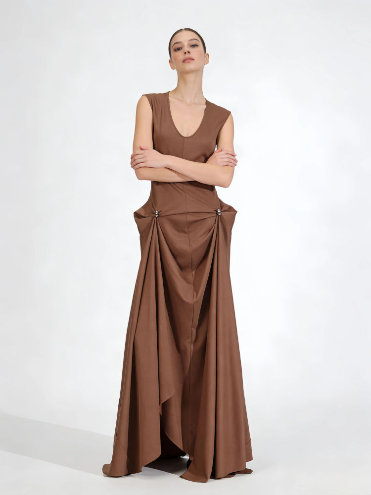 TWOTWINSTYLE Sleeveless Patchwork Metal Elegant Dress