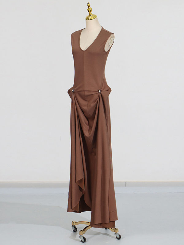 TWOTWINSTYLE Sleeveless Patchwork Metal Elegant Dress