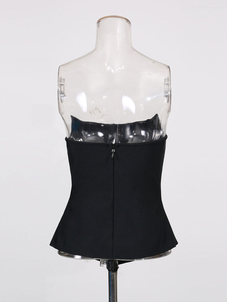 TWOTWINSTYLE Sleeveless Tunic Top Spliced Sequins Skirt Elegant Two Piece Set