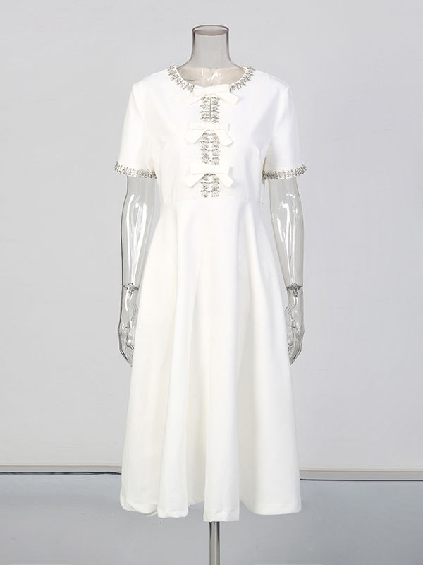 TWOTWINSTYLE Solid Patchwork Bowknot Tunic Dress