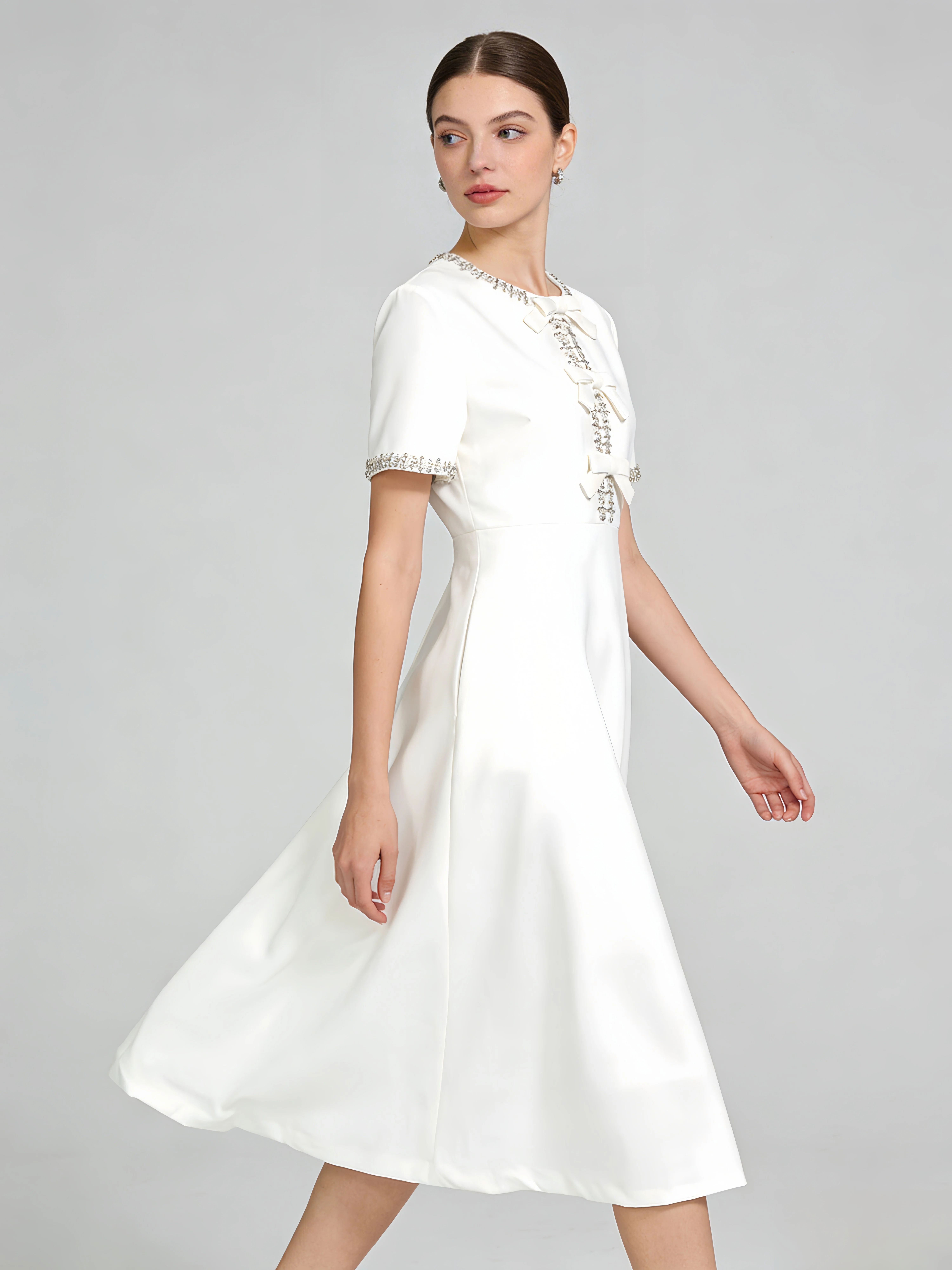 TWOTWINSTYLE Solid Patchwork Bowknot Tunic Dress