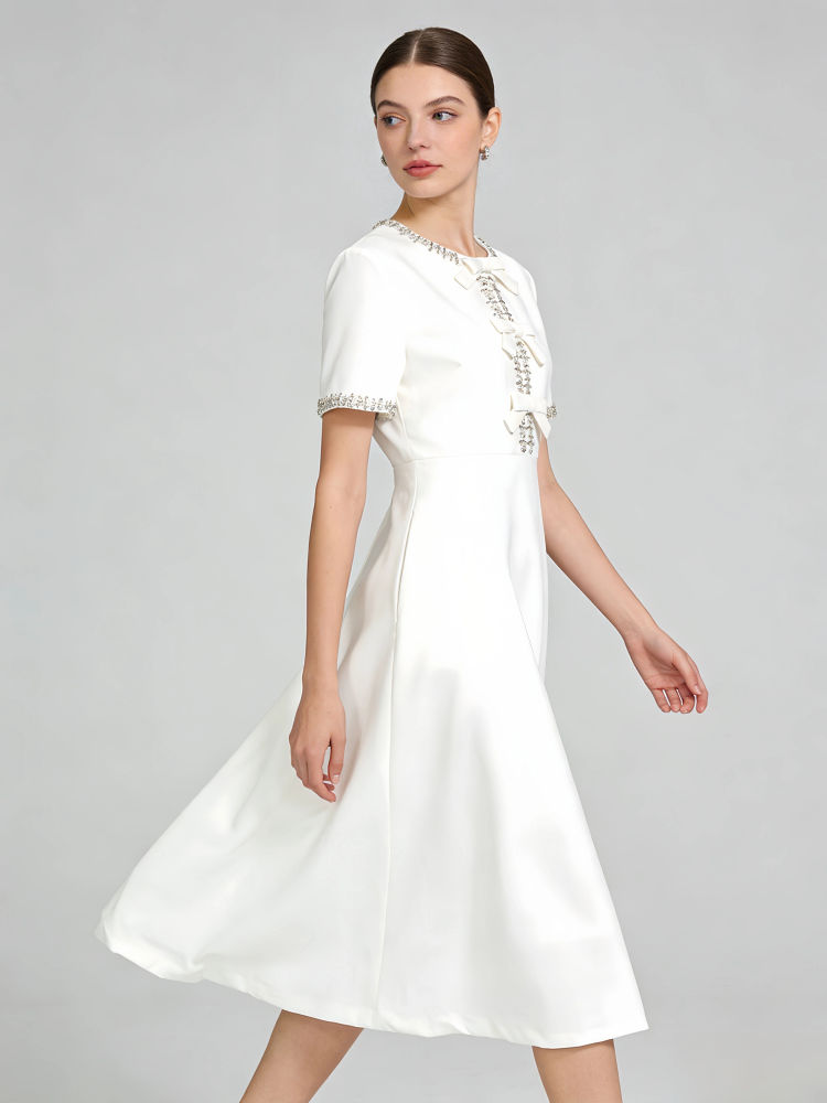 TWOTWINSTYLE Solid Patchwork Bowknot Tunic Dress