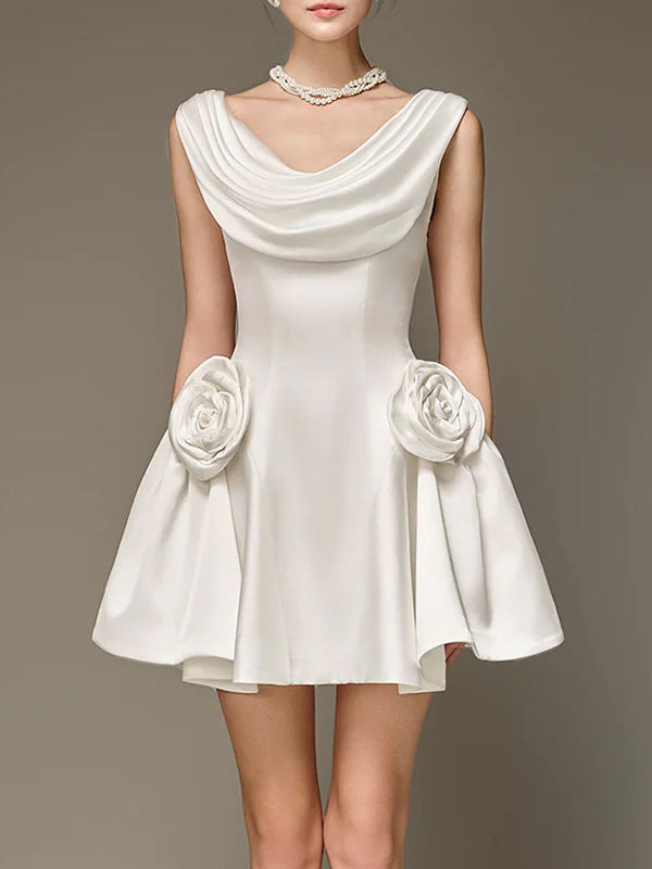 TWOTWINSTYLE Solid Sleeveless Spliced 3D Flower Dress