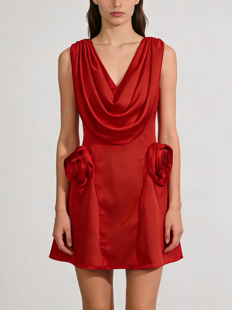 TWOTWINSTYLE Solid Sleeveless Spliced 3D Flower Dress