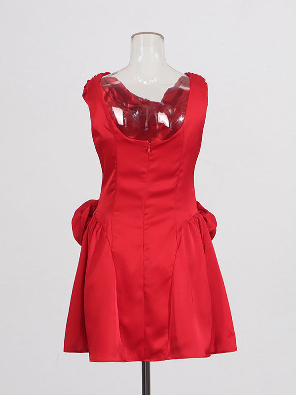 TWOTWINSTYLE Solid Sleeveless Spliced 3D Flower Dress