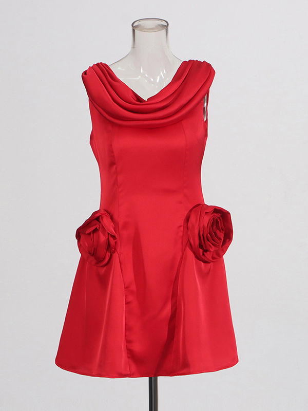 TWOTWINSTYLE Solid Sleeveless Spliced 3D Flower Dress
