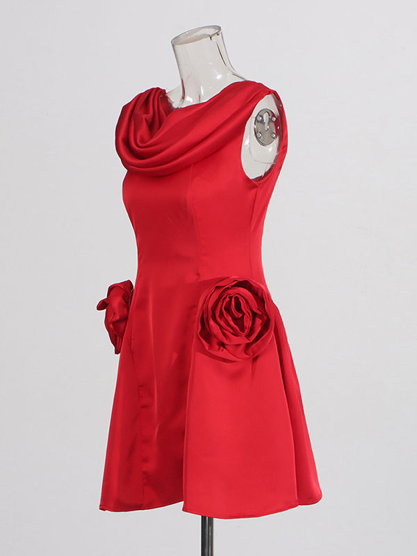 TWOTWINSTYLE Solid Sleeveless Spliced 3D Flower Dress