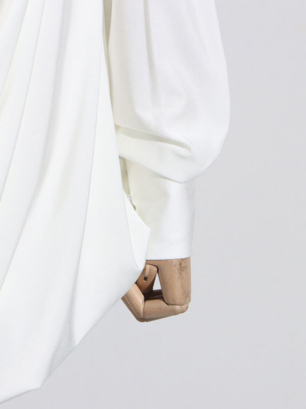 TWOTWINSTYLE Solid Stand Collar Long Sleeve Pleated Dress