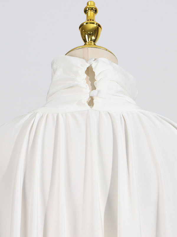 TWOTWINSTYLE Solid Stand Collar Long Sleeve Pleated Dress