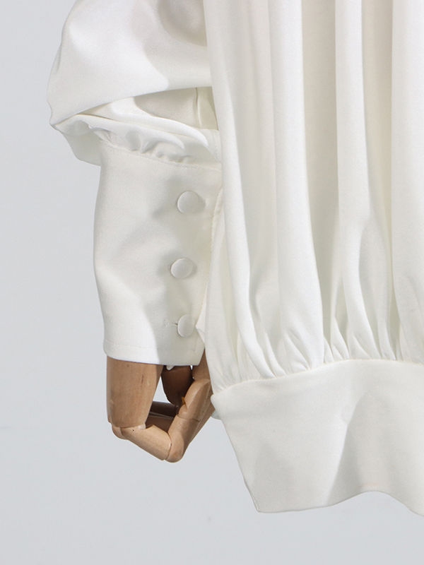 TWOTWINSTYLE Solid Stand Collar Long Sleeve Pleated Dress