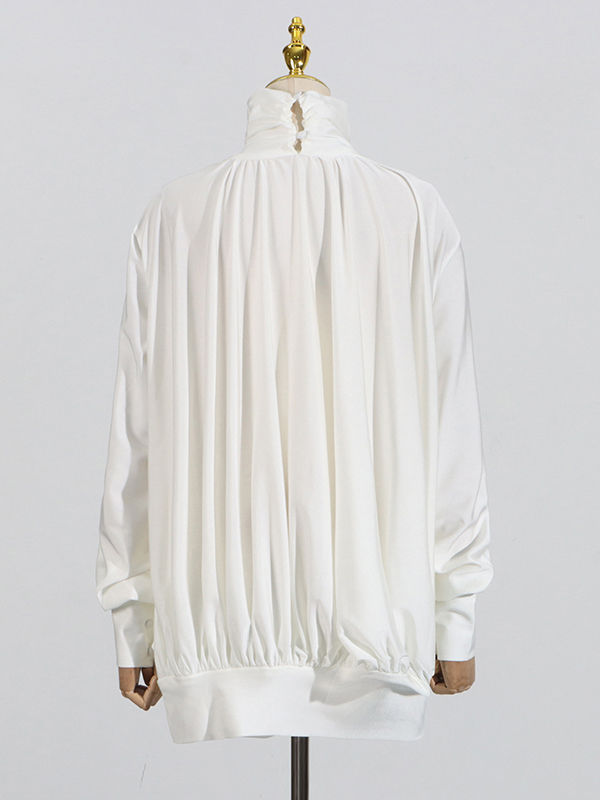 TWOTWINSTYLE Solid Stand Collar Long Sleeve Pleated Dress