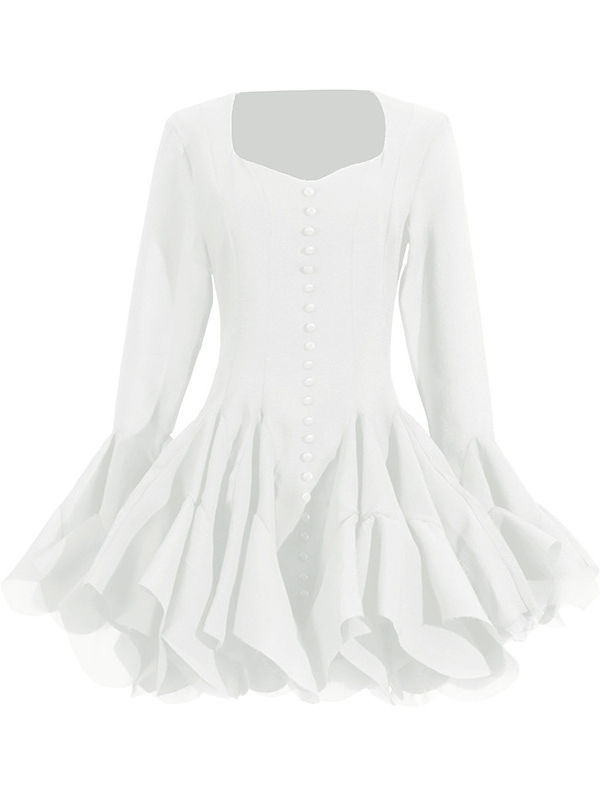 TWOTWINSTYLE Square Neckline Bell Sleeve Minimalist Dress