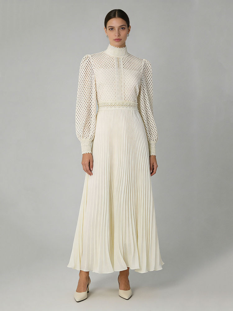 TWOTWINSTYLE Stand Collar Hollow Out Tunic Elegant Dress