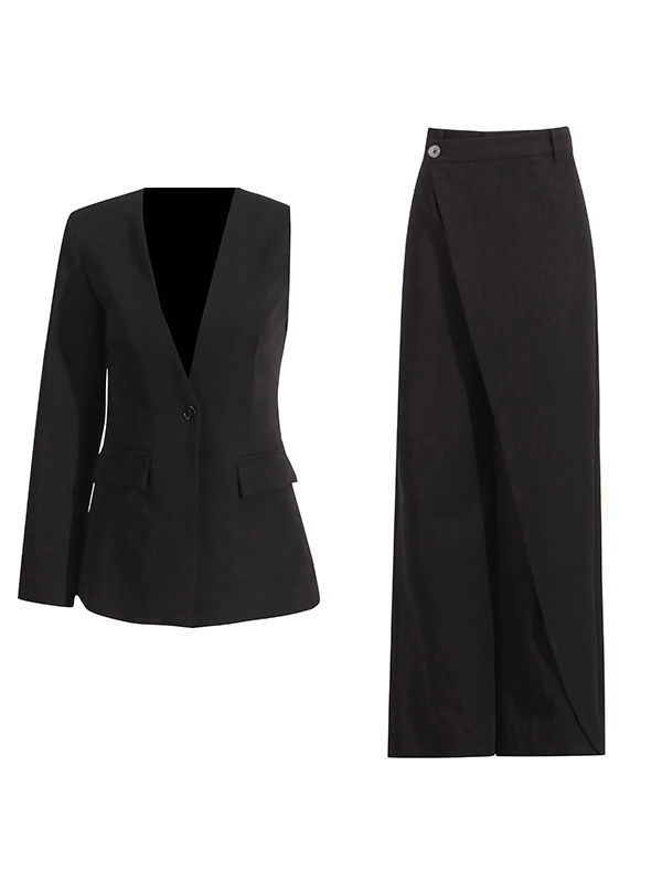 TWOTWINSTYLE V Neck Only One Sleeve Top Asymmetrical Pants Fashion Two Piece Set