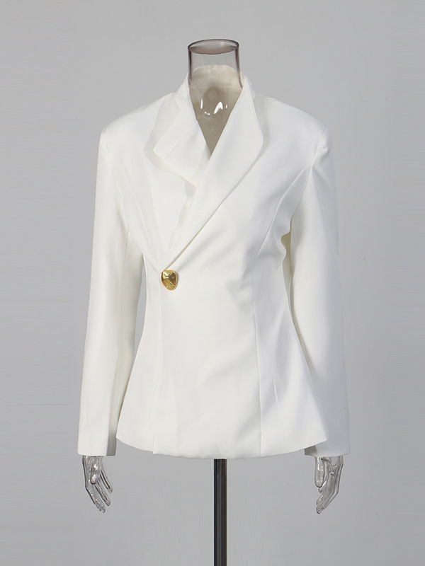 TWOTWINSTYLE Solid Lapel Spliced Metal Button Blazer High Waist Pant Two Piece Set