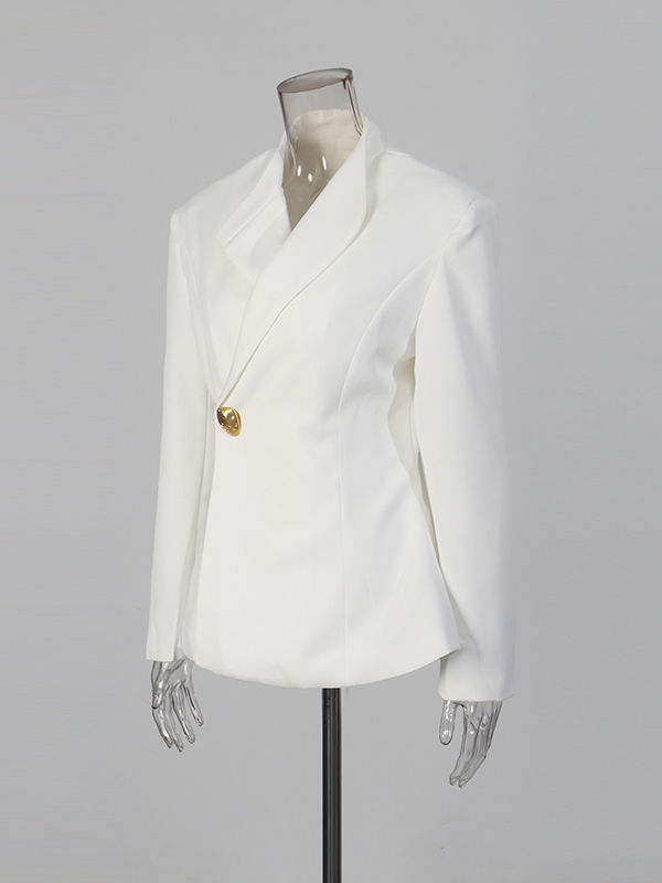 TWOTWINSTYLE Solid Lapel Spliced Metal Button Blazer High Waist Pant Two Piece Set