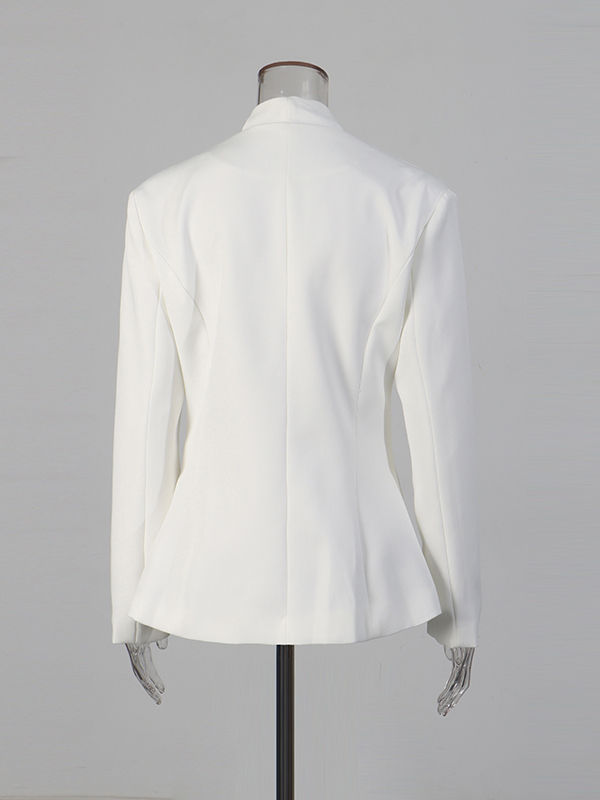 TWOTWINSTYLE Solid Lapel Spliced Metal Button Blazer High Waist Pant Two Piece Set