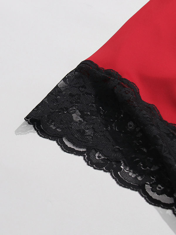 TWOTWINSTYLE Solid Off One Shoulder Patchwork Lace Dress
