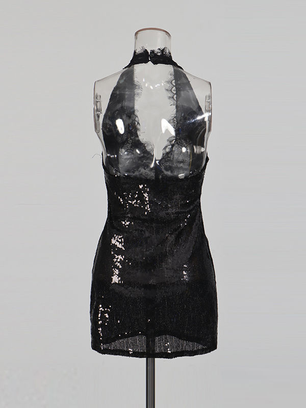 TWOTWINSTYLE Off Shoulder Spliced Sequins Fashion Dress