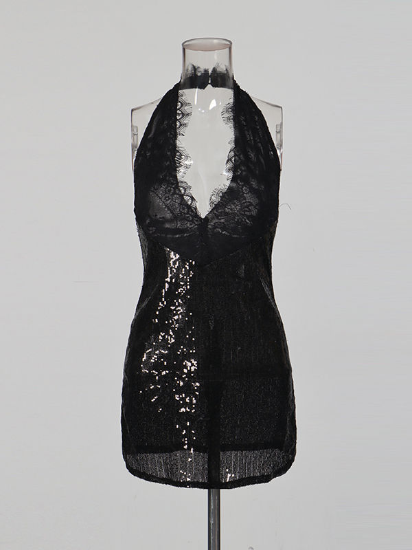 TWOTWINSTYLE Off Shoulder Spliced Sequins Fashion Dress