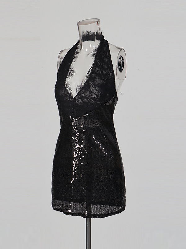 TWOTWINSTYLE Off Shoulder Spliced Sequins Fashion Dress