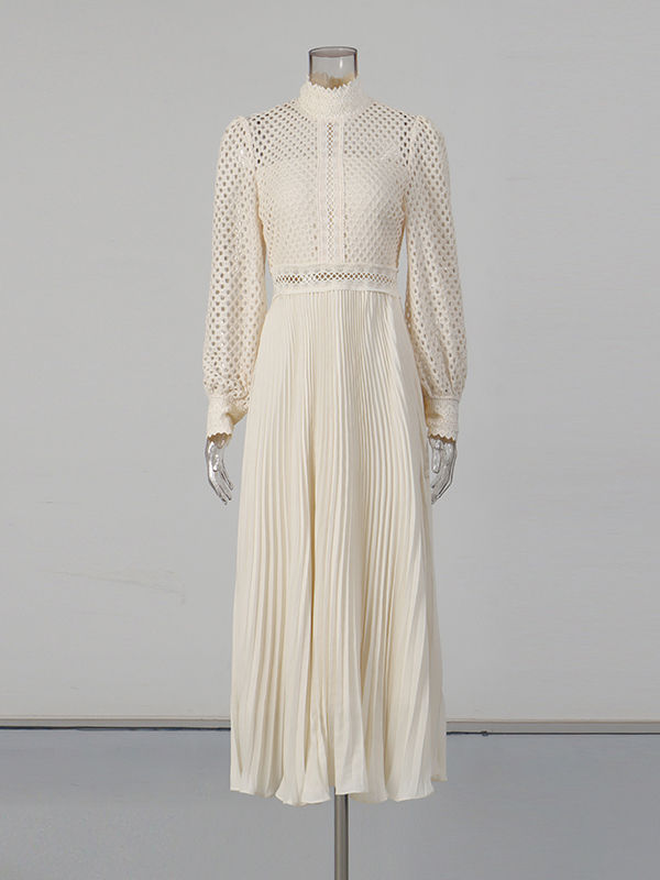 TWOTWINSTYLE Stand Collar Hollow Out Tunic Elegant Dress