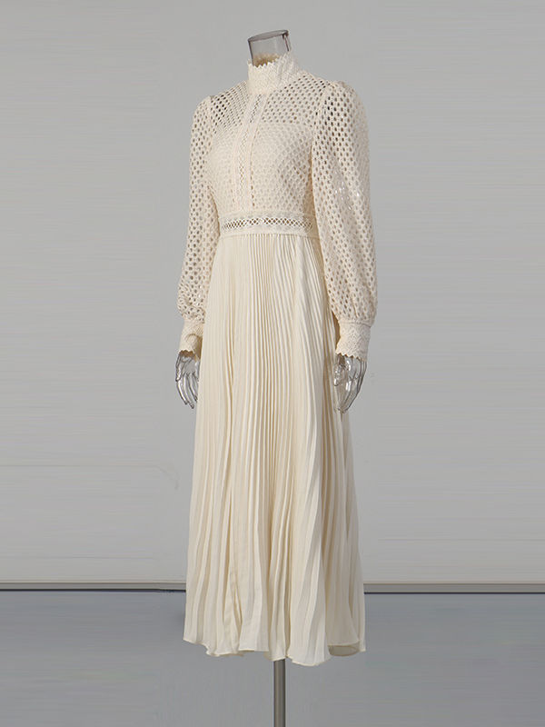 TWOTWINSTYLE Stand Collar Hollow Out Tunic Elegant Dress
