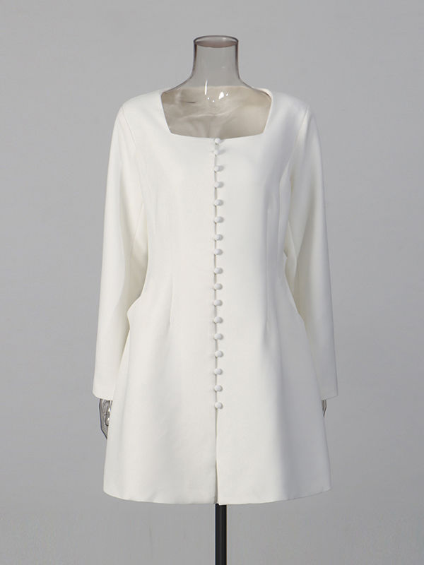 TWOTWINSTYLE Vintage Solid Square Collar Tunic Dress
