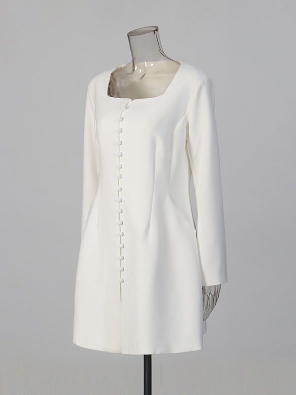 TWOTWINSTYLE Vintage Solid Square Collar Tunic Dress