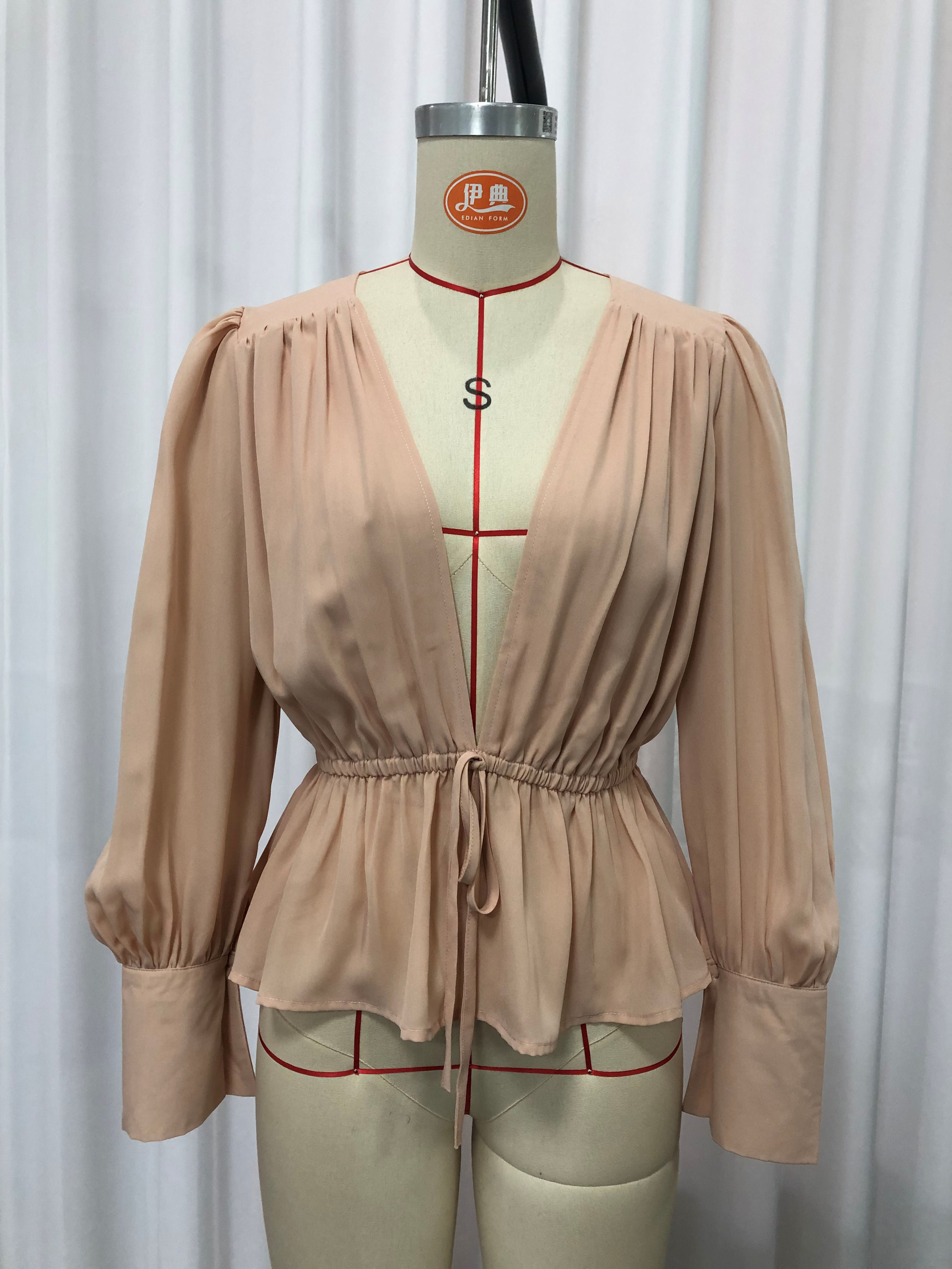 TWOTWINSTYLE Deep V Neck Puff Sleeve Tunic Elegant Shirt