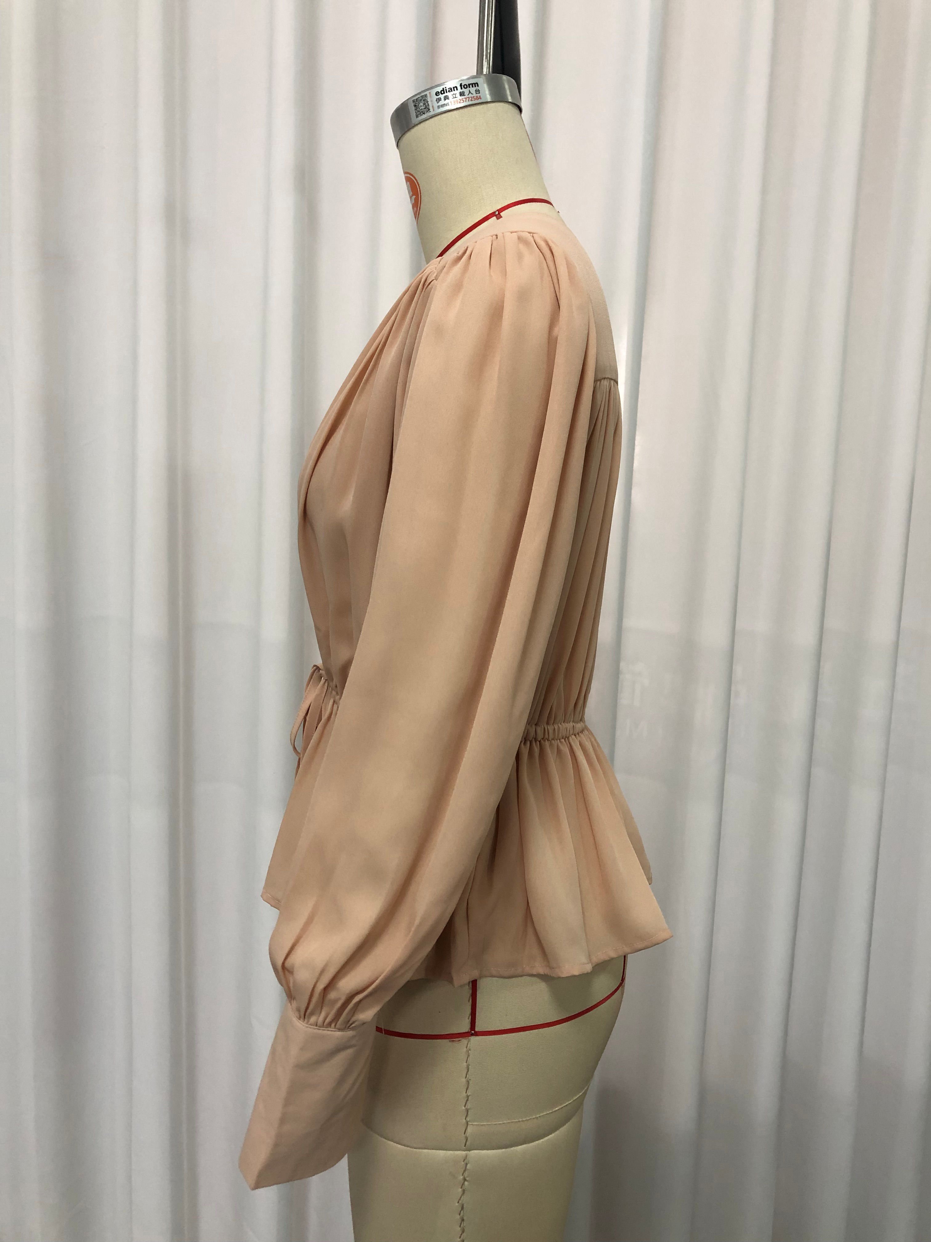 TWOTWINSTYLE Deep V Neck Puff Sleeve Tunic Elegant Shirt