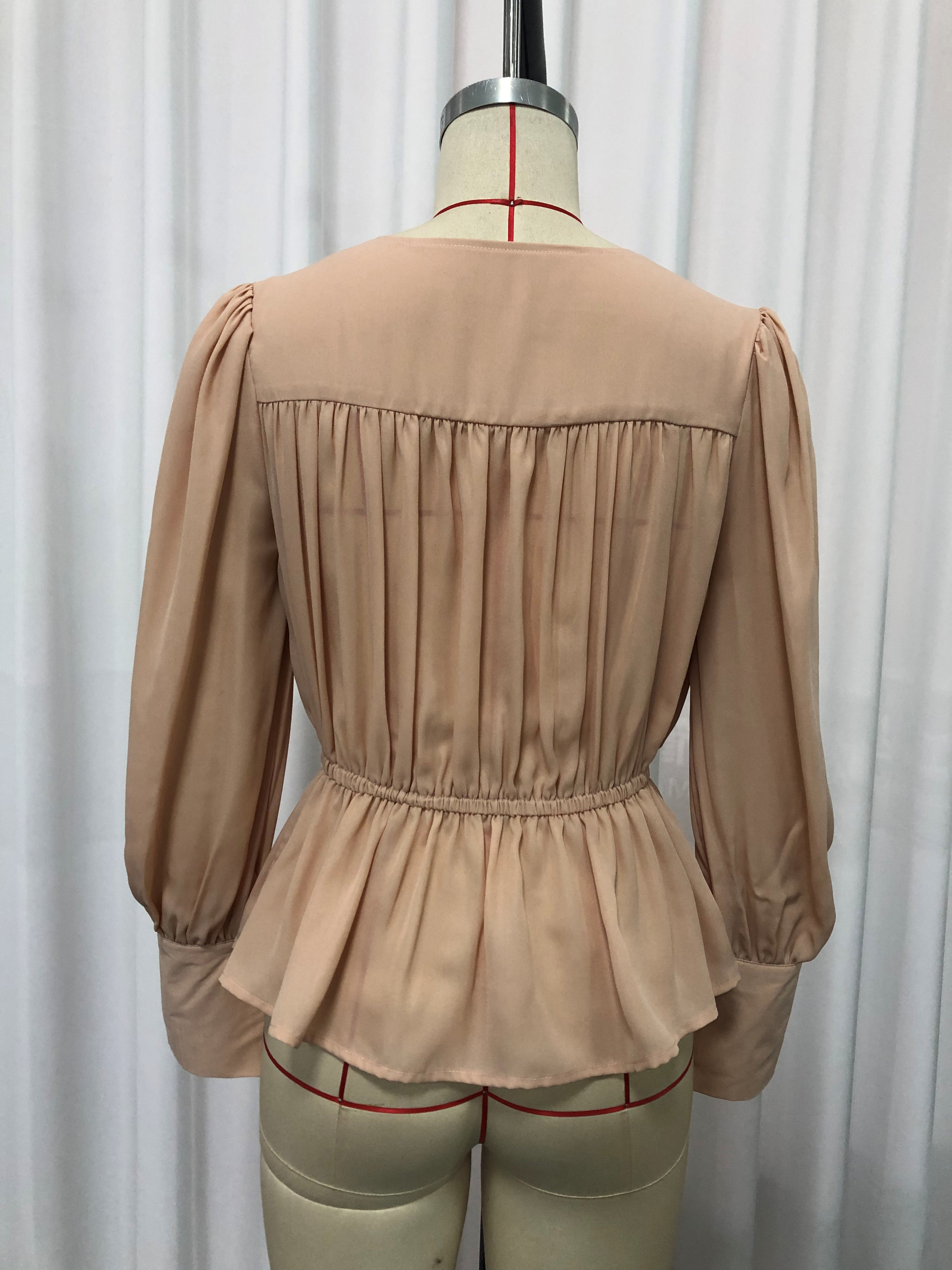TWOTWINSTYLE Deep V Neck Puff Sleeve Tunic Elegant Shirt
