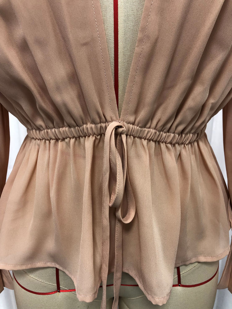 TWOTWINSTYLE Deep V Neck Puff Sleeve Tunic Elegant Shirt