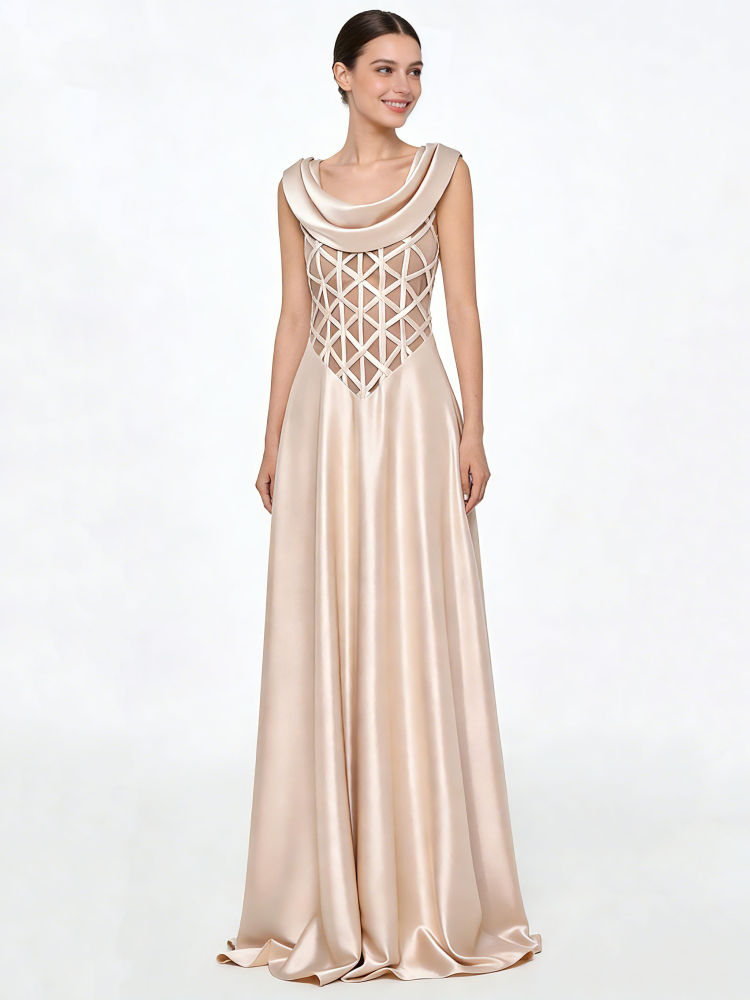TWOTWINSTYLE Draped Neckline Sleeveless Hollow Out Straps Fashion Dress