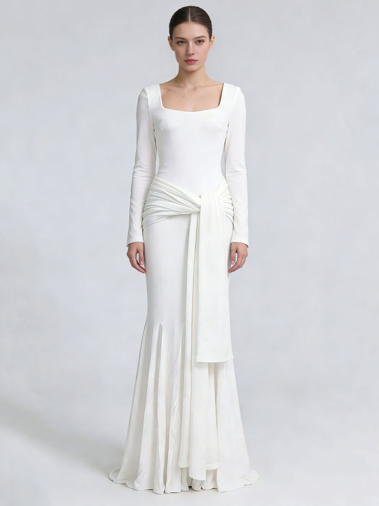 TWOTWINSTYLE Square Neckline Long Sleeve Tunic Elegant Dress
