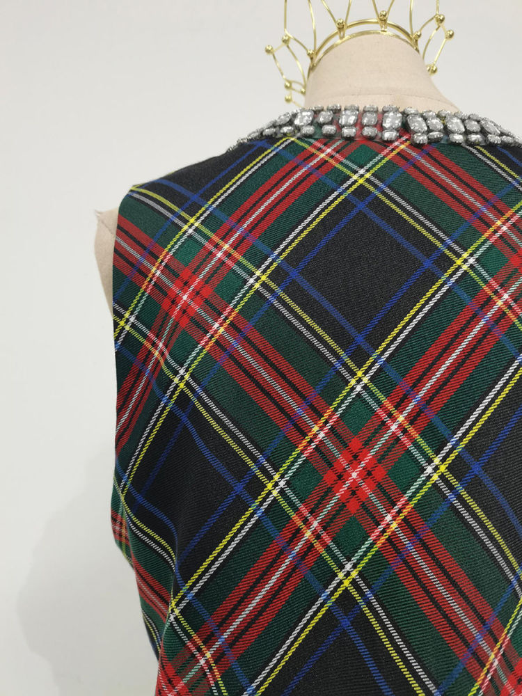 TWOTWINSTYLE Plaid V Neck Patchwork Diamond Fashion Dress