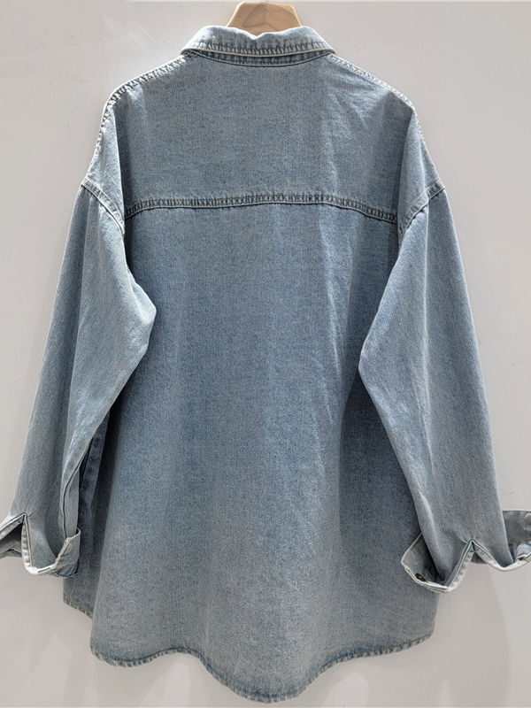 TWOTWINSTYLE Loose Patchwork Metal Decoration Casual Denim Shirt