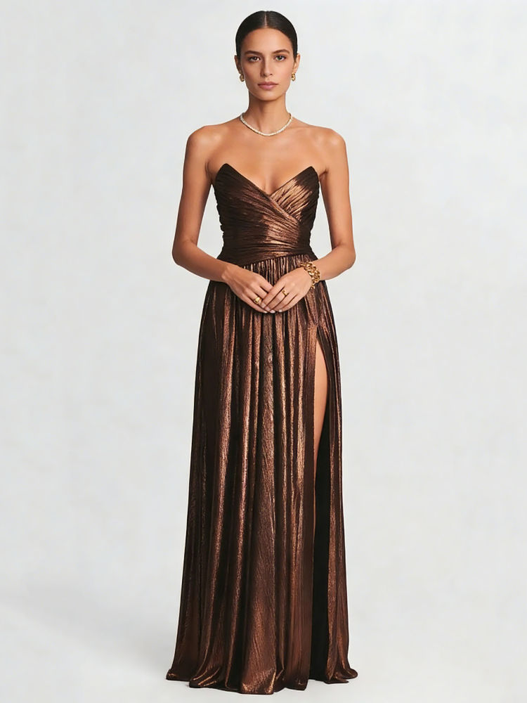 TWOTWINSTYLE Off Shoulder Side Split High Waist Vintage Dress