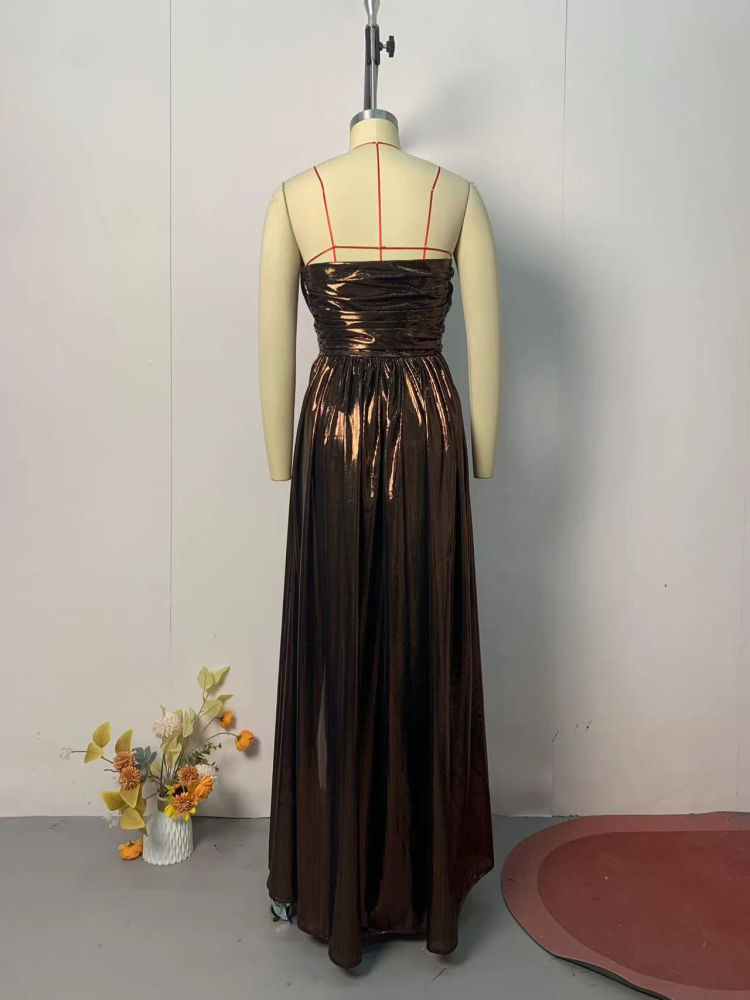 TWOTWINSTYLE Off Shoulder Side Split High Waist Vintage Dress