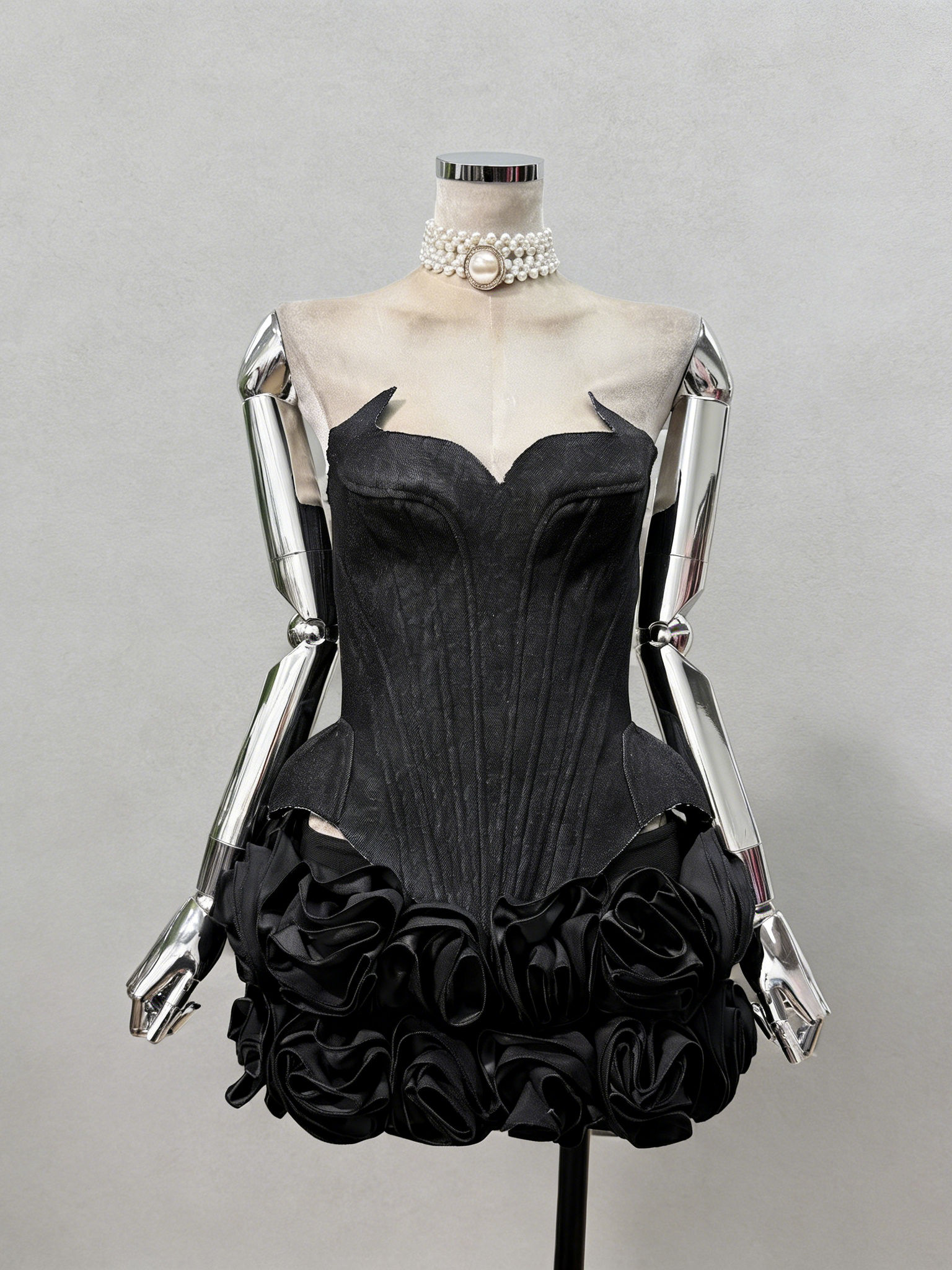 Teotwin Style TWOTWINSTYLE Strapless Tunic Top Spliced 3D Flower Skirt Sexy Two Piece Set