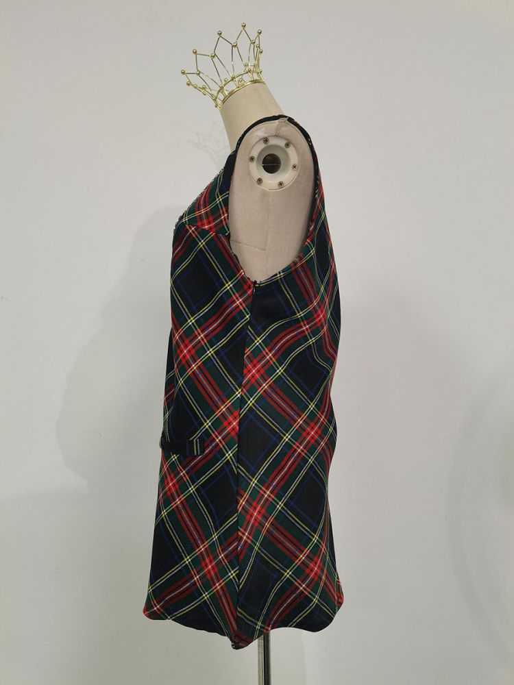 TWOTWINSTYLE Plaid V Neck Patchwork Diamond Fashion Dress