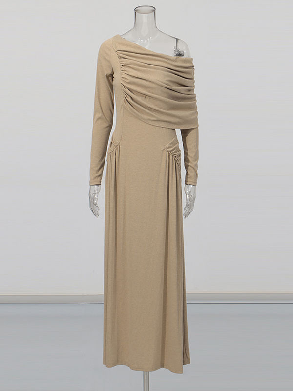 TWOTWINSTYLE Solid Off Shoulder Tunic Pleated Elegant Dress