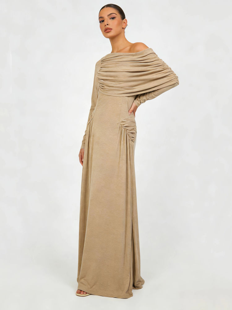 TWOTWINSTYLE Solid Off Shoulder Tunic Pleated Elegant Dress