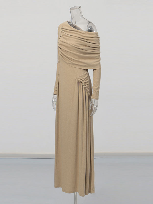 TWOTWINSTYLE Solid Off Shoulder Tunic Pleated Elegant Dress
