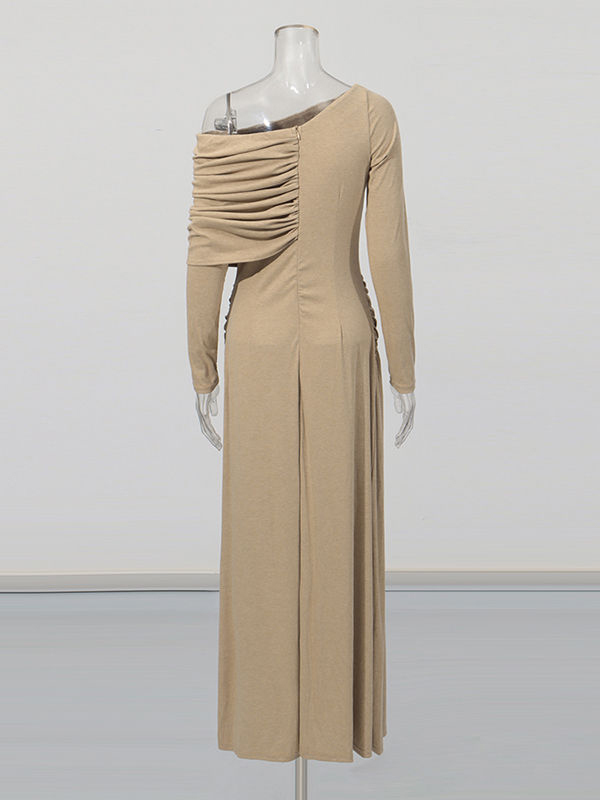 TWOTWINSTYLE Solid Off Shoulder Tunic Pleated Elegant Dress