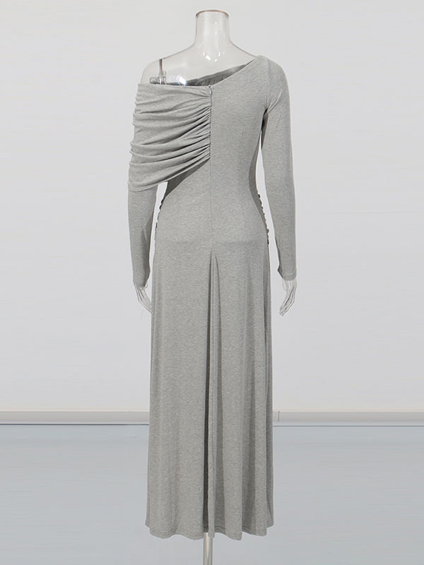 TWOTWINSTYLE Solid Off Shoulder Tunic Pleated Elegant Dress