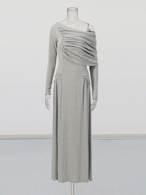 TWOTWINSTYLE Solid Off Shoulder Tunic Pleated Elegant Dress